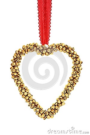 Heart shape made of little golden bells â€“ Christmas ornament Stock Photo